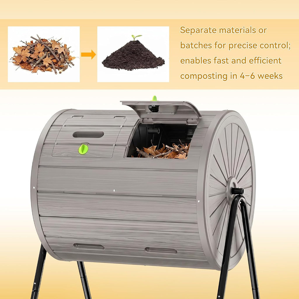Compost Bin Outdoor 37.5 Gallon Gray | All-Season, Dual Chamber Tumbling, For Garden, Kitchen, Yard, Outdoor