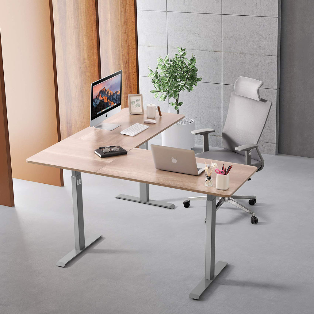 L Shaped Standing Desk, Manual Hand Crank Height Adjustable Corner Desk