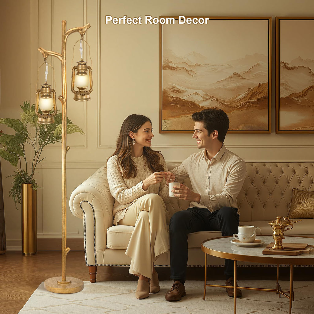 68" Tall Gold Floor Lamp with Lanterns, Dimmable Brightness
