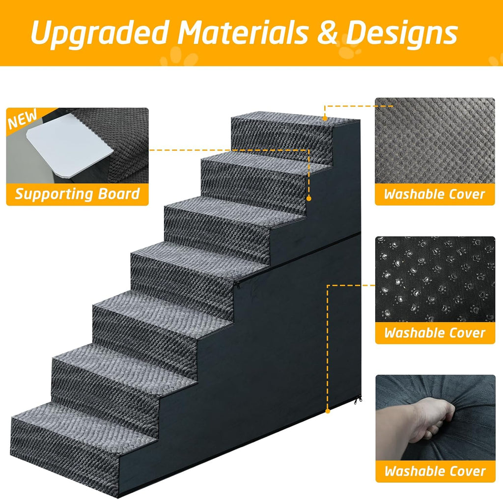 31" H Dog Stairs for Small and Medium Dogs 7-Step Ramps for High Beds and Couch Non-Slip Extra Wide Pet Stairs