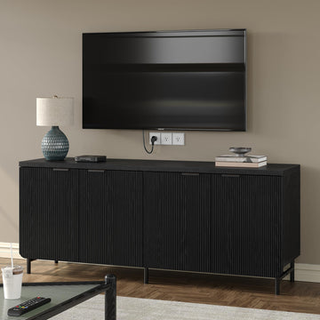 66.2''W Large Fluted Buffet Cabinet with 4 Doors & Shelves Wood Sideboard Buffet Table Storage Cabinet Modern Accent