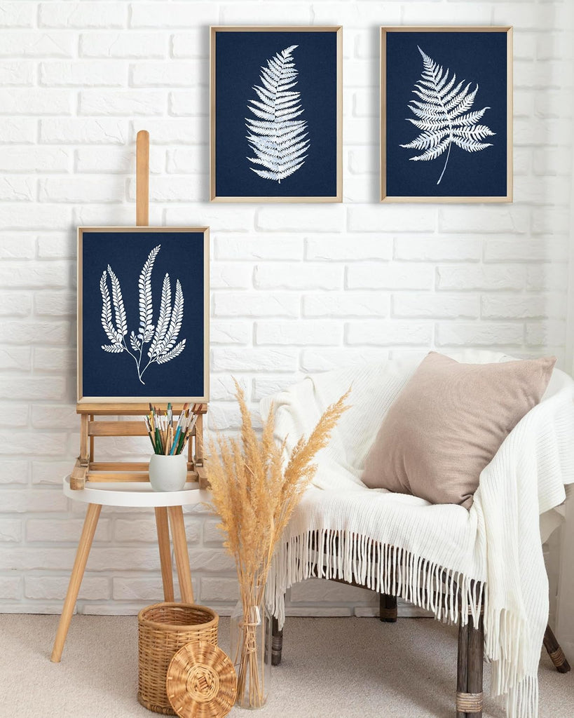 Framed Wall Art(No Plexiglass), Abstract Green Palm and Eucalyptus Leafs Canvas Wall Art, High-end 16x12in Wood Wall