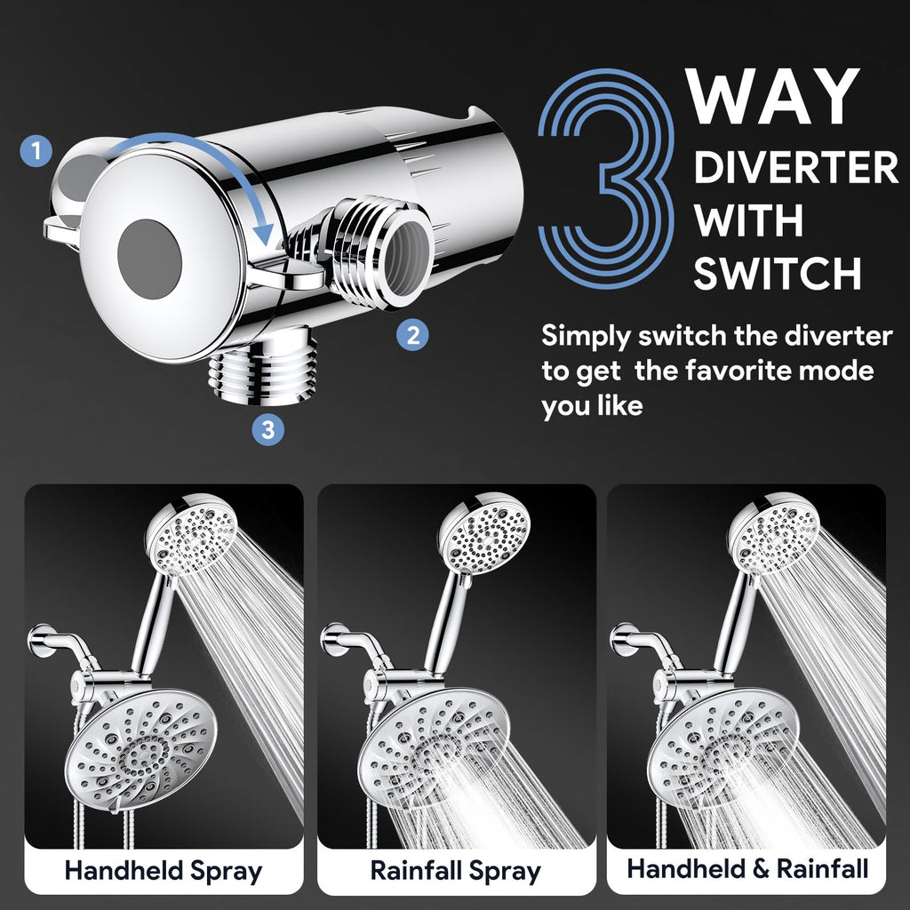 Shower Head with Handheld Combo, 8" High Pressure Double Shower Head