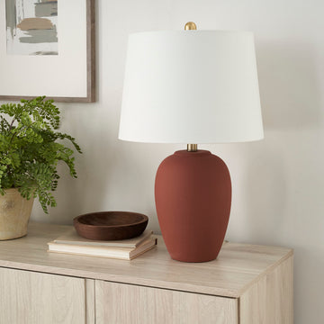 Home 23" Rust Orange Ceramic Pot Table Lamp, Dining Office, with White Tapered Drum Shade