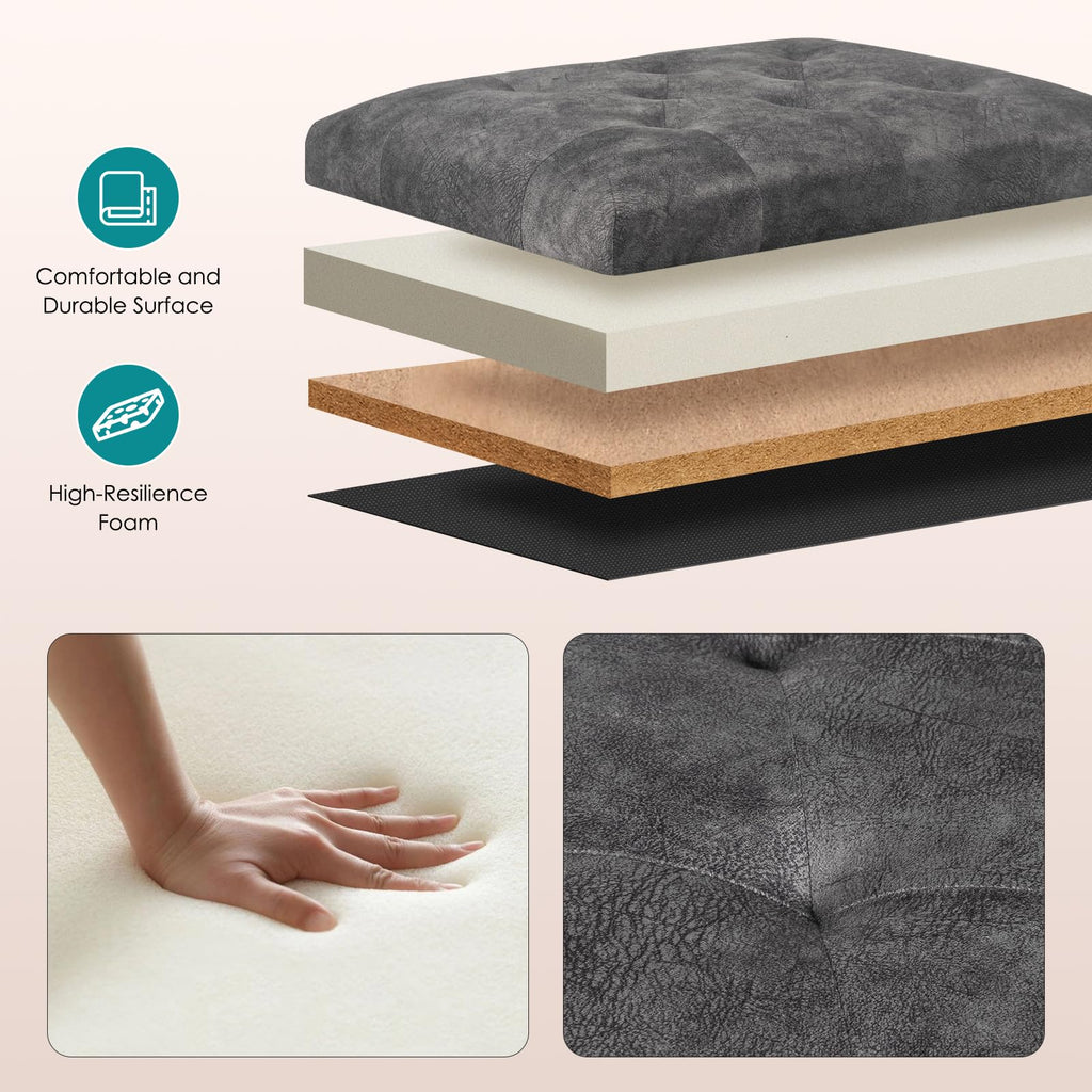 24'' Ottoman with Storage, Upholstered Storage Ottoman Stool, Velvet Tufted Cube Footstools Small, Hinged Foot Rest