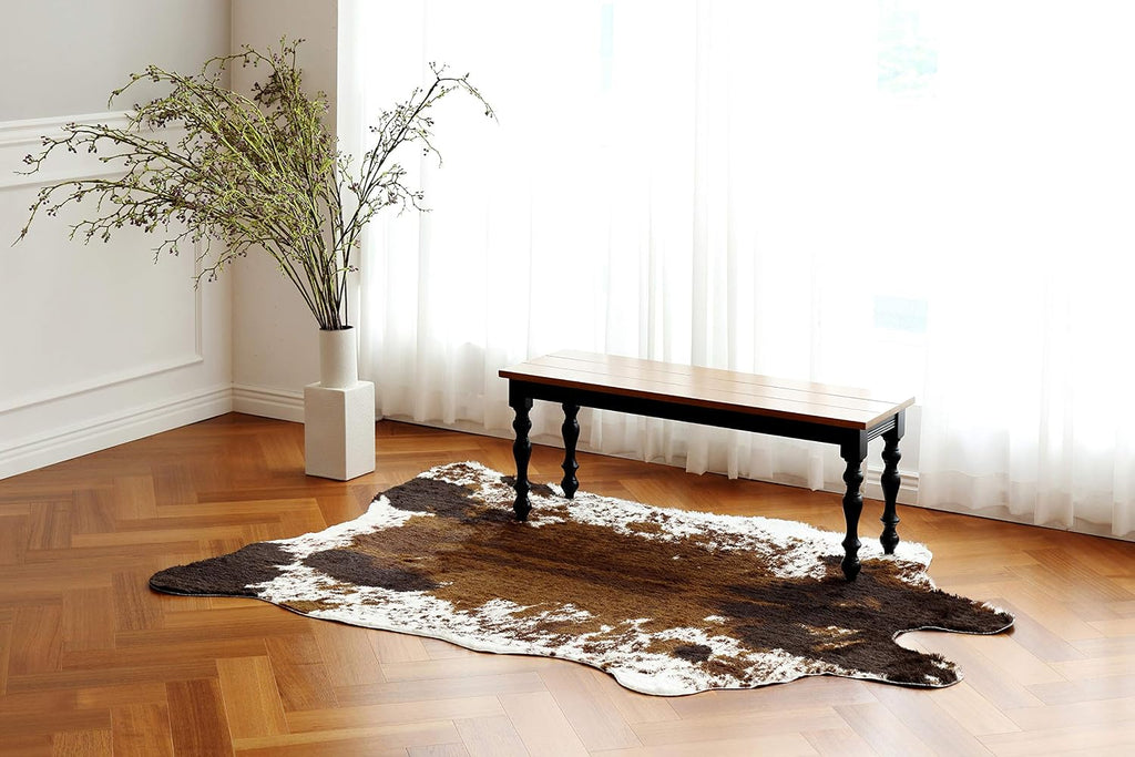 Faux Cowhide Rug Large (4.3ft x 5.6ft) - Non-Slip Backing, Cow Print Decor - Fireplace Hearth Rug, Wall Art