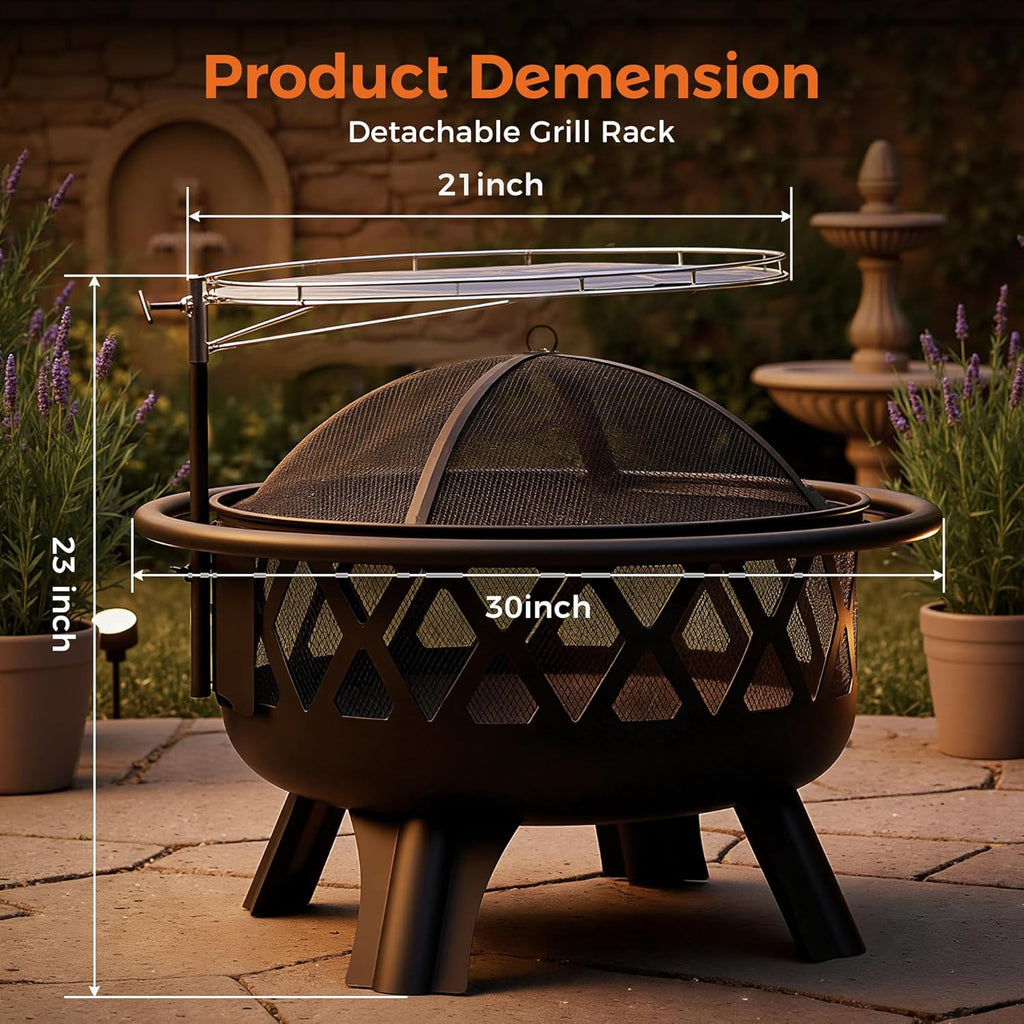 Outdoor Fire Pit for Wood, Portable Fire Pits for Outside Wood Burning, Patio Firepits for Outside with Grill