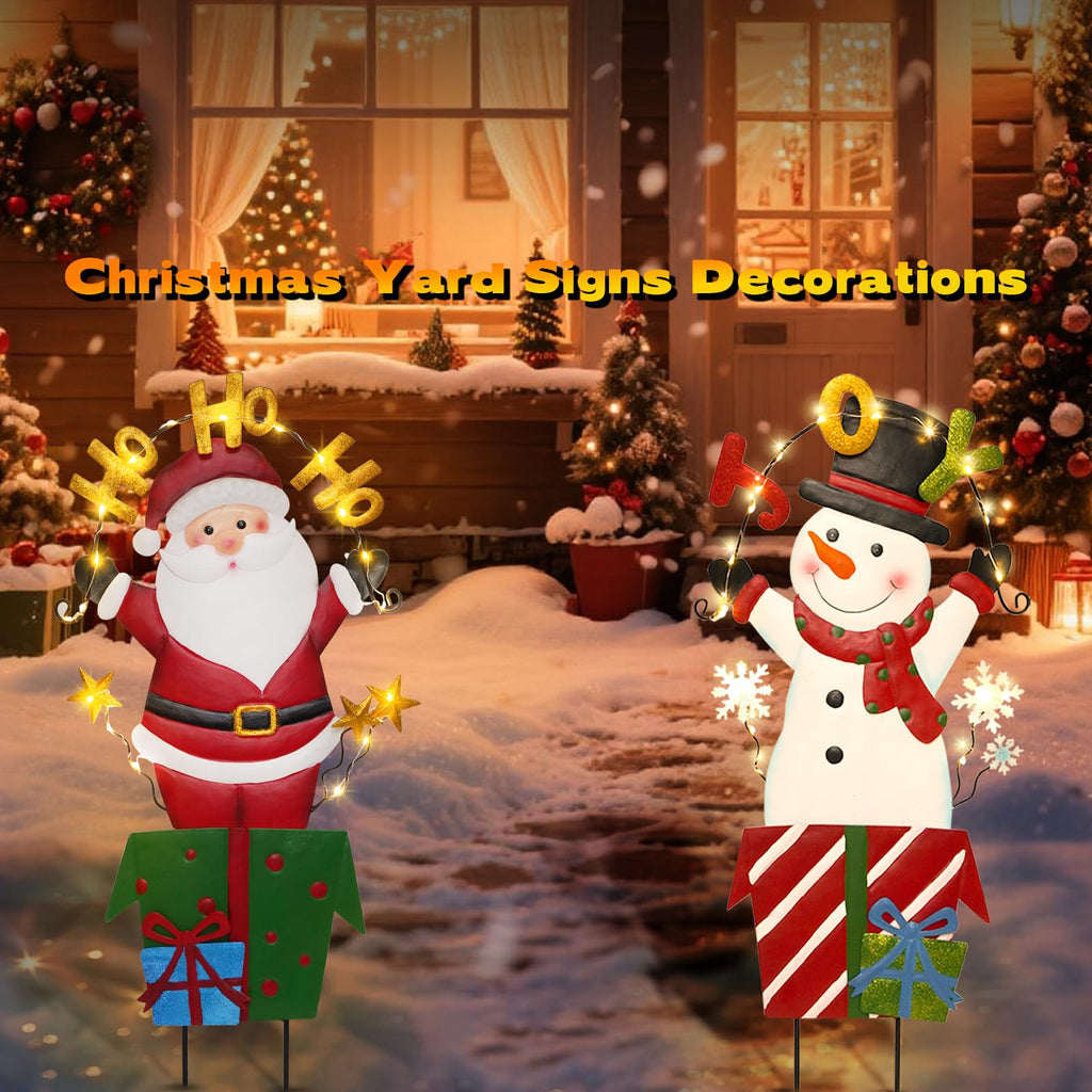 2 Pack Christmas Yard Signs Outdoor Decorations, Snowman Santa