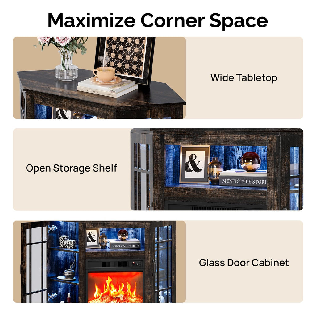 Corner Fireplace TV Stand with Storage for TV up to 55", Black