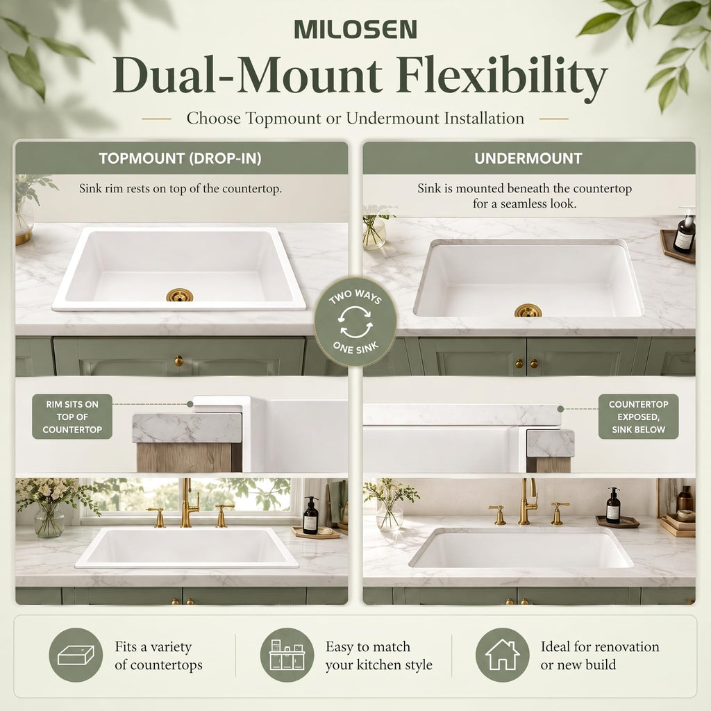 27''x18''White Undermount or Drop In Granite Composite Kitchen Sink