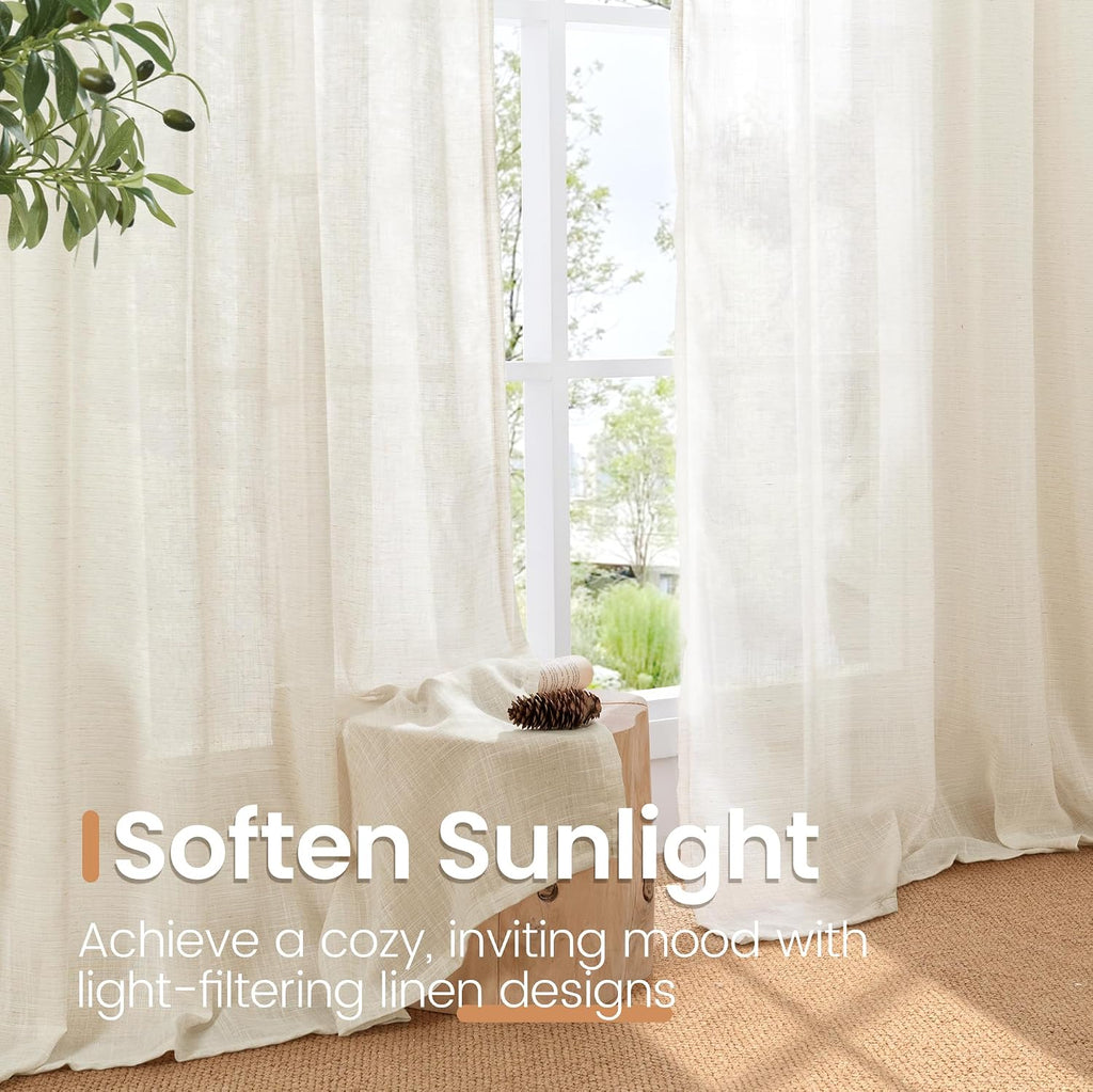 Linen Kitchen Window Curtains Over Sink - 36 Inch Length Cafe Drapes Semi Sheer with Rod Pocket Light Filtering for