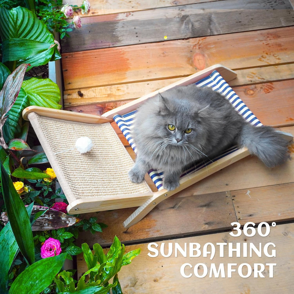 Cat Hammock with Coconut Palm Tree Scratching Post, Cozy Beach Chair Elevated Cat Beds, Original Lounger for Indoor