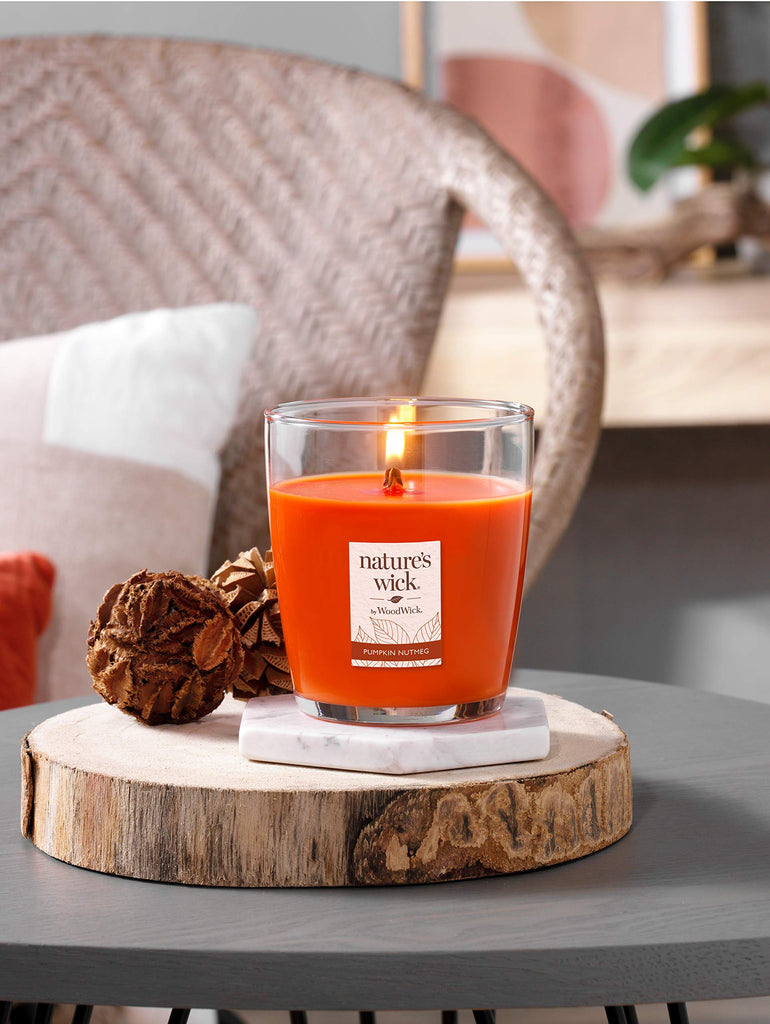 Pumpkin Nutmeg Scented Candle 10 oz. Medium Fall Candle with Crackling Wick for Smooth Burn Soy Wax Blend Halloween