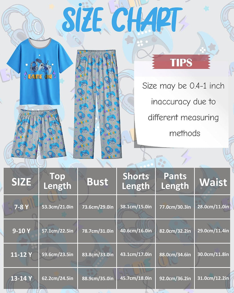 Boys Pajamas Piece Pjs Set Top with Shorts and Pants Sleepwear for Kids Soft Jammies Loungewear