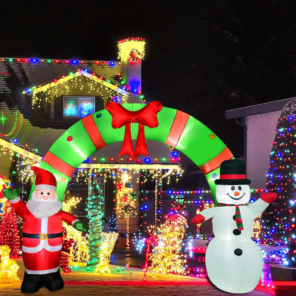 12 Ft Lighted Christmas Inflatable Archway, Inflatable Santa Claus and Snowman Arch Indoor and Outdoor Holiday