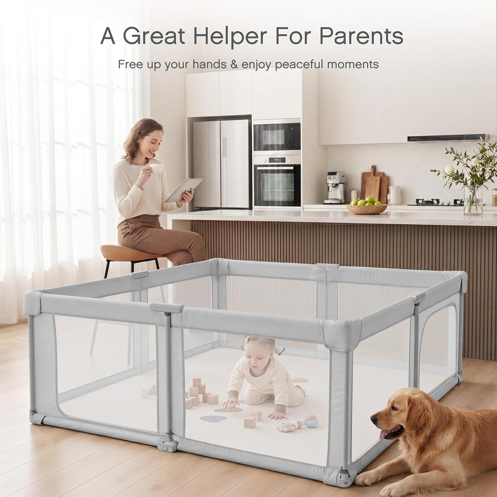 Baby Playpen, Pre-Assembled Foldable Playpen with Walk-in Door, 59"x 59" Large Baby Play Yard for Babies & Toddlers