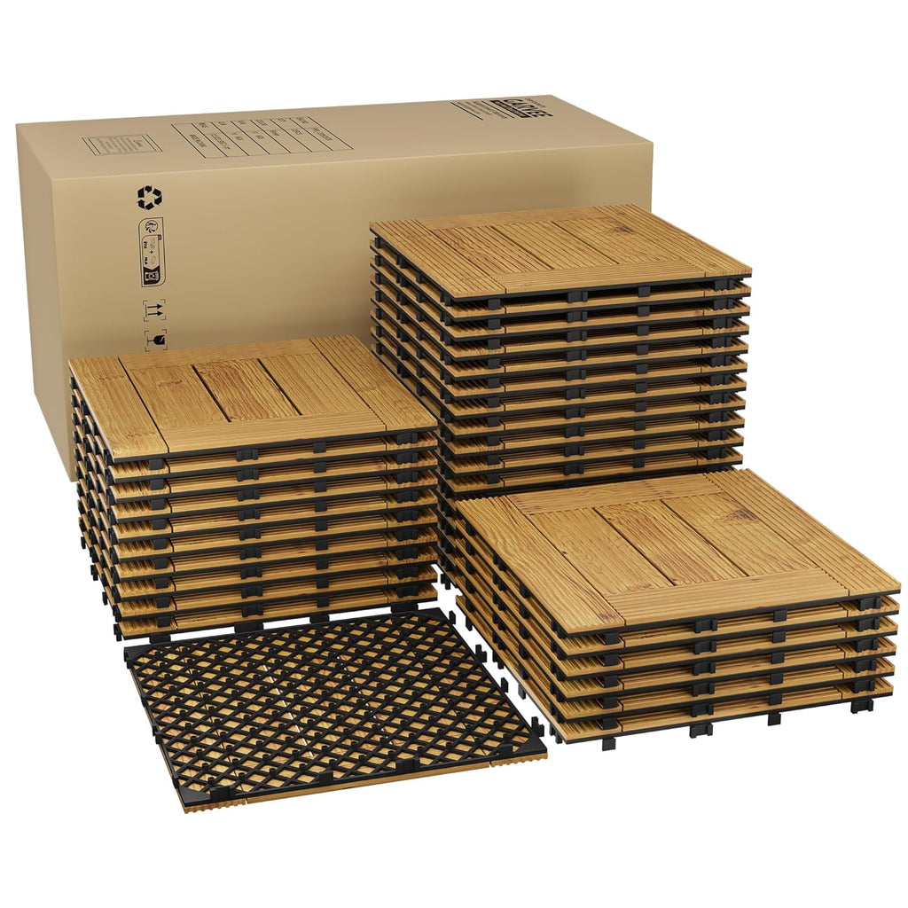 22 PCS Solid Acacia Wood Composite Deck Tiles - 12" x 12" Indoor Outdoor Waterproof Flooring Tiles for Balcony