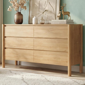 47.2" Wide Oak 6 Drawer Dresser with Solid Wood Legs
