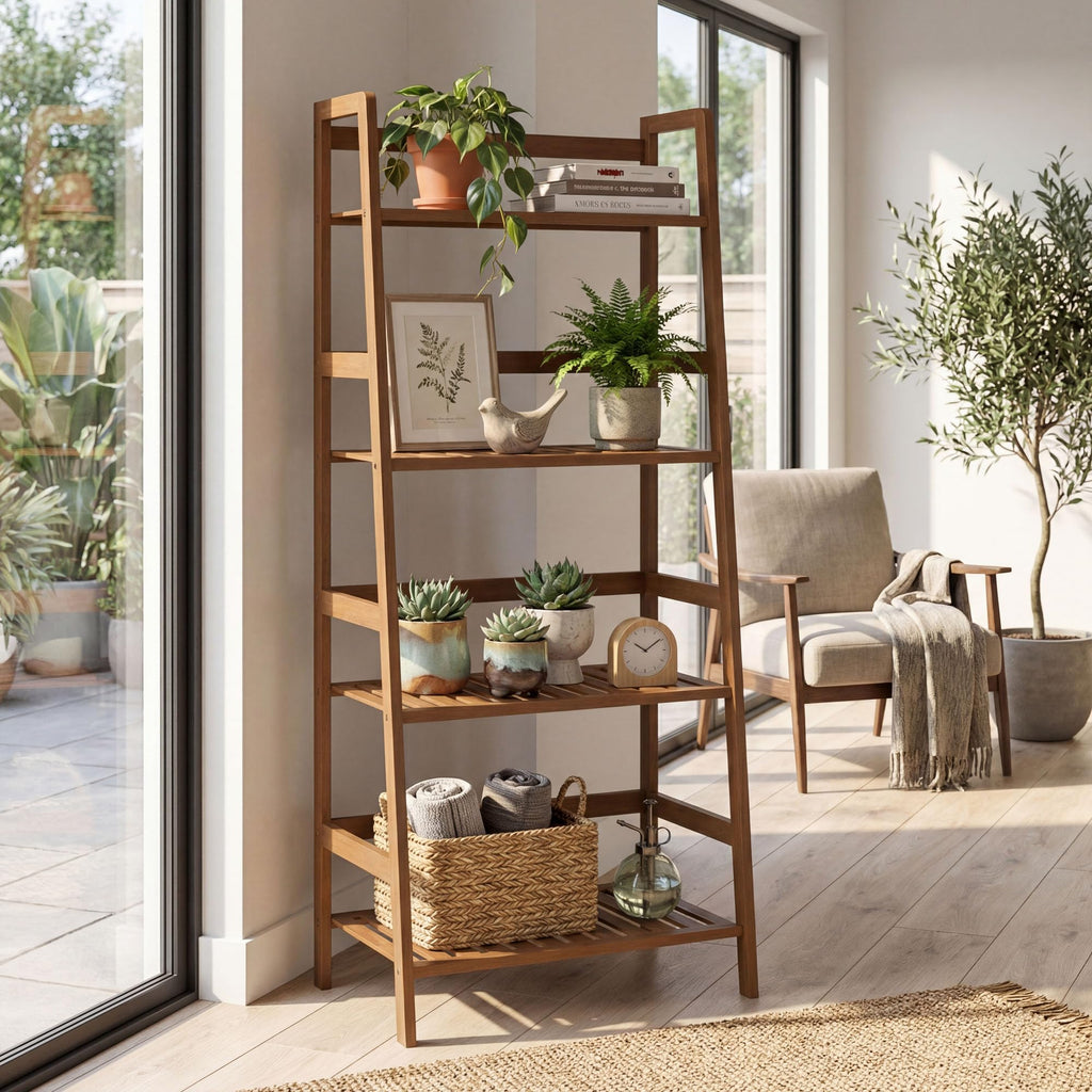4-Tier Ladder Shelf, Bamboo Plant Stand Rack