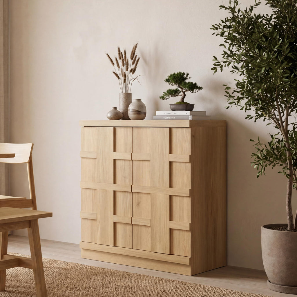 Sideboard Buffet Cabinet with Storage, 31.3"W, Light Oak