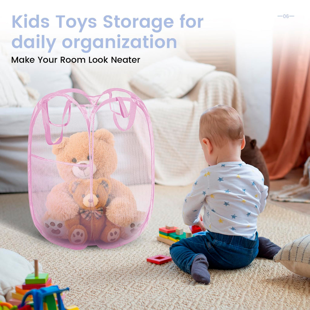 2Pack Strong Mesh Pop Up Laundry Hamper, 70L Collapsible Laundry Basket with Steel Frame, Double‐Stitched Handles &