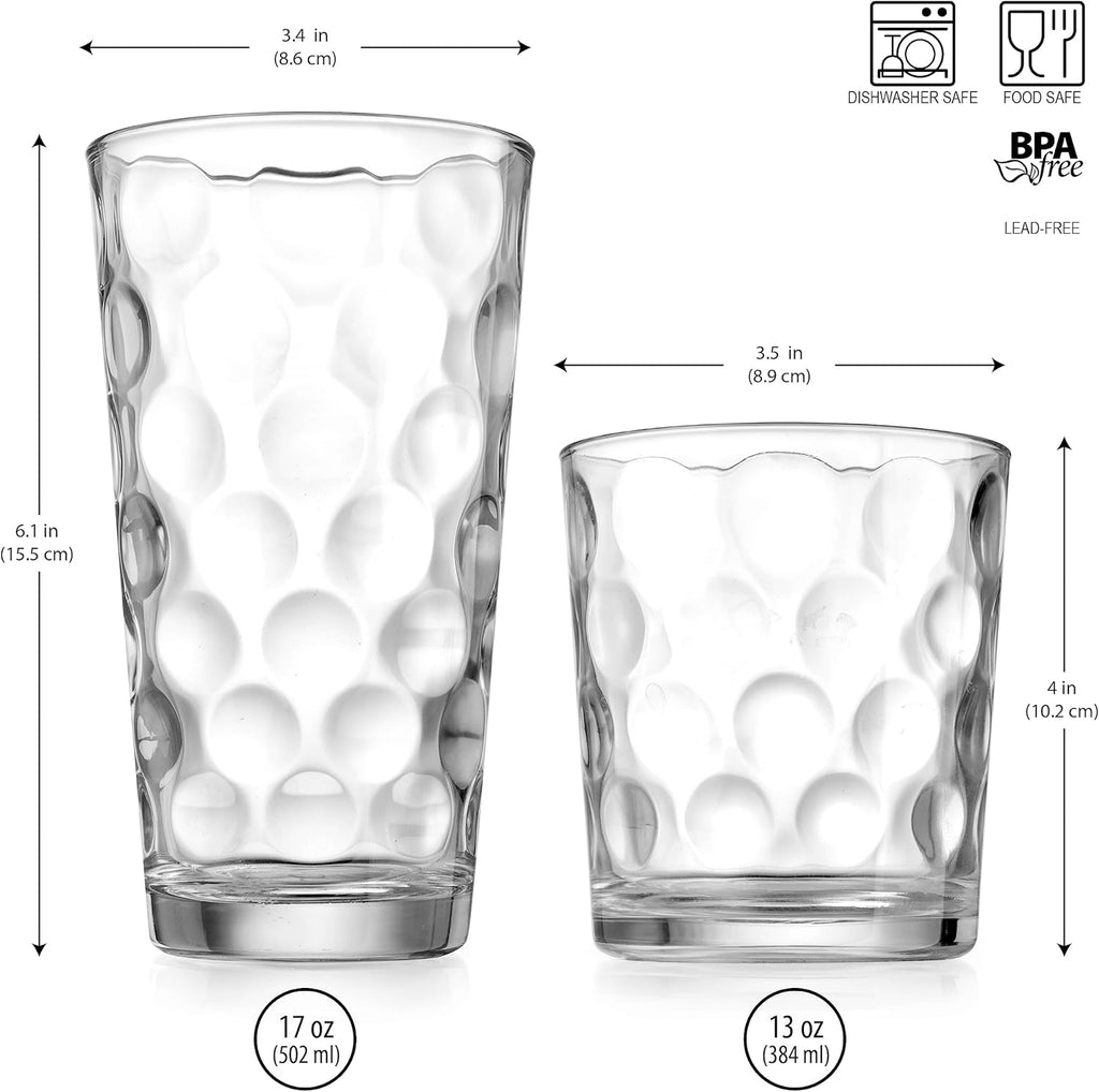 Glassware Drinking Glasses Set Of 8 4 Highball (17 oz.) Kitchen Glasses | 4 (13 oz.) Rocks Glass Cups for Water