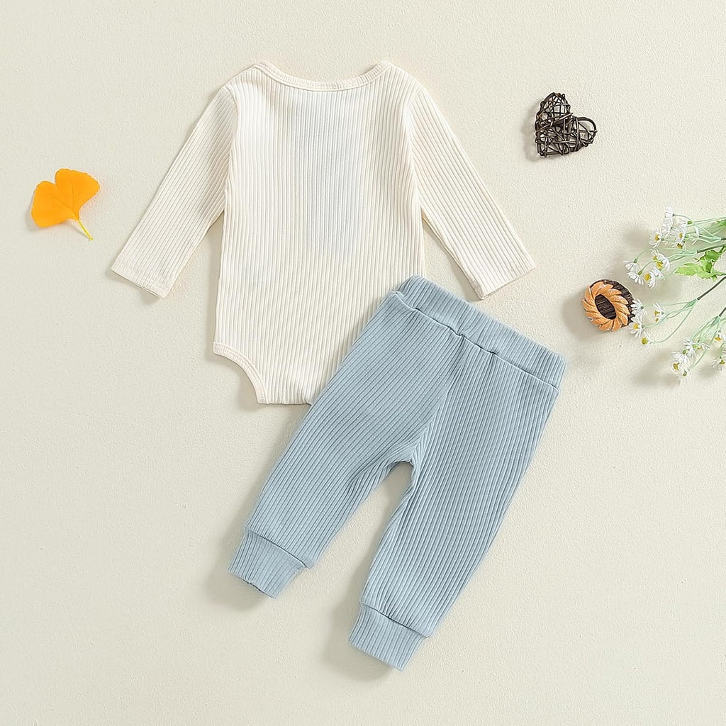 Baby Boy Clothes 3 6 12 Ribbed Knitted Long Sleeve Romper and Pants Sets Newborn Fall Splicing Color Outfits
