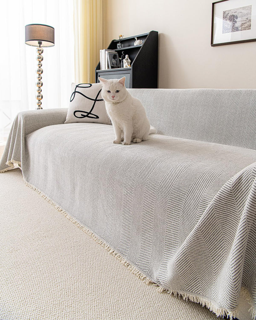 Couch Cover Sheet Blanket for 4 Seater Oversized Sofa Sectional, Machine Washable Chenille Slipcover, L Shape