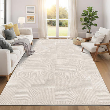 8x10 Washable Area Rugs for Living Room Modern Beige Solid Color Soft Fluffy Rugs for Bedroom Non Slip Boho Accent