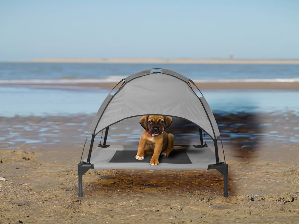 Elevated Dog Bed with Removable Canopy, Small, Grey