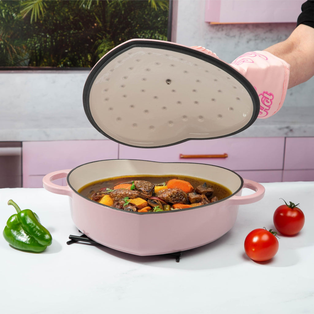 Enameled Cast Iron Braiser, Heart-Shaped Skillet with Lid, Superior Heat Retention Casserole, Stovetop