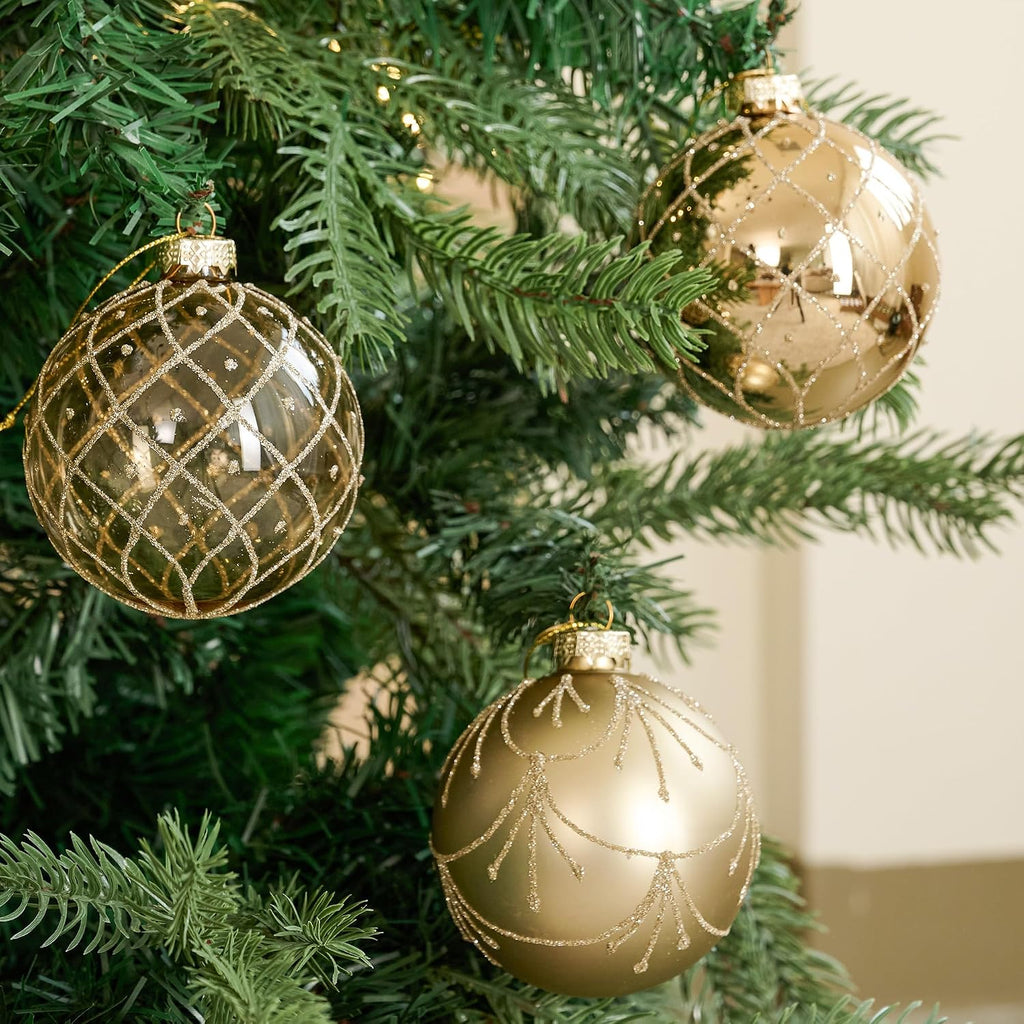 26Pcs Gold Glass Christmas Ball Ornaments, Luxury Tree Decor