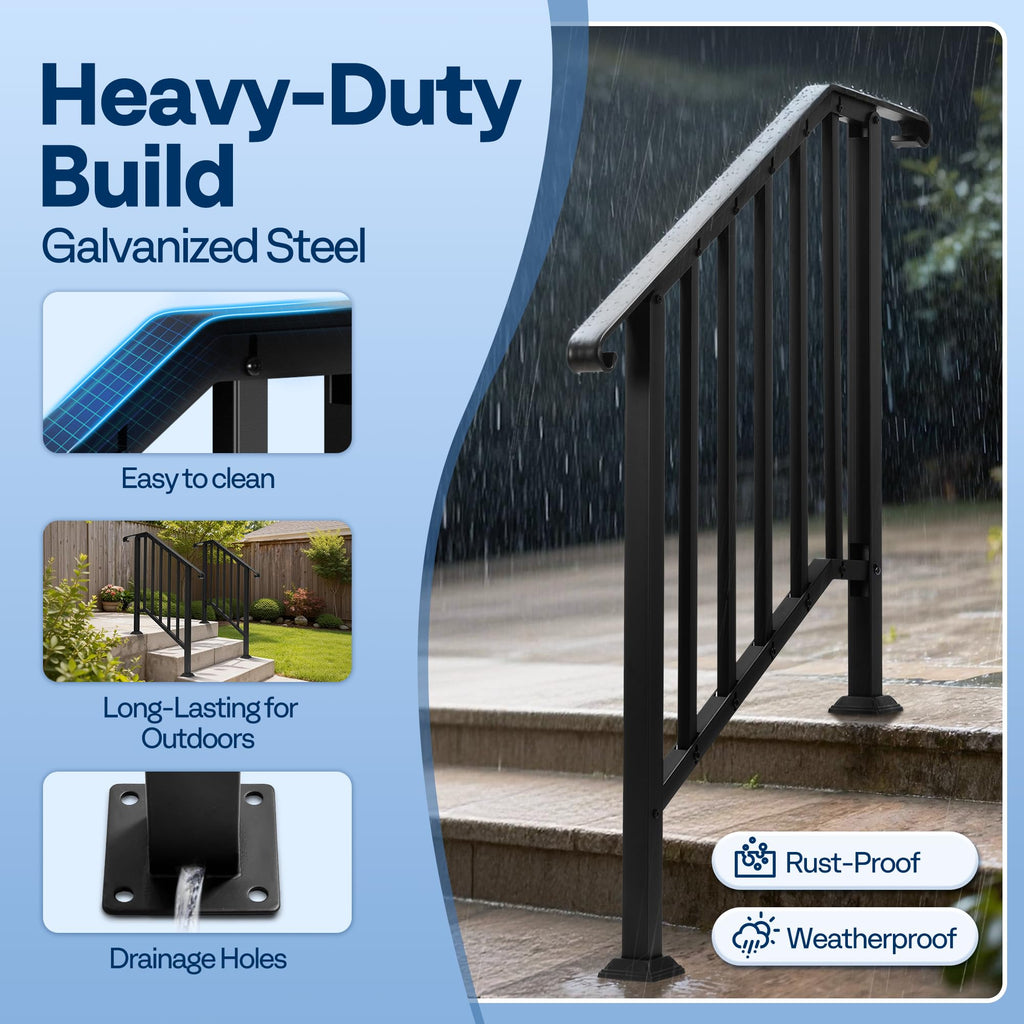3-Step Hand Rails for Outdoor Steps with Curved Ends and Balusters