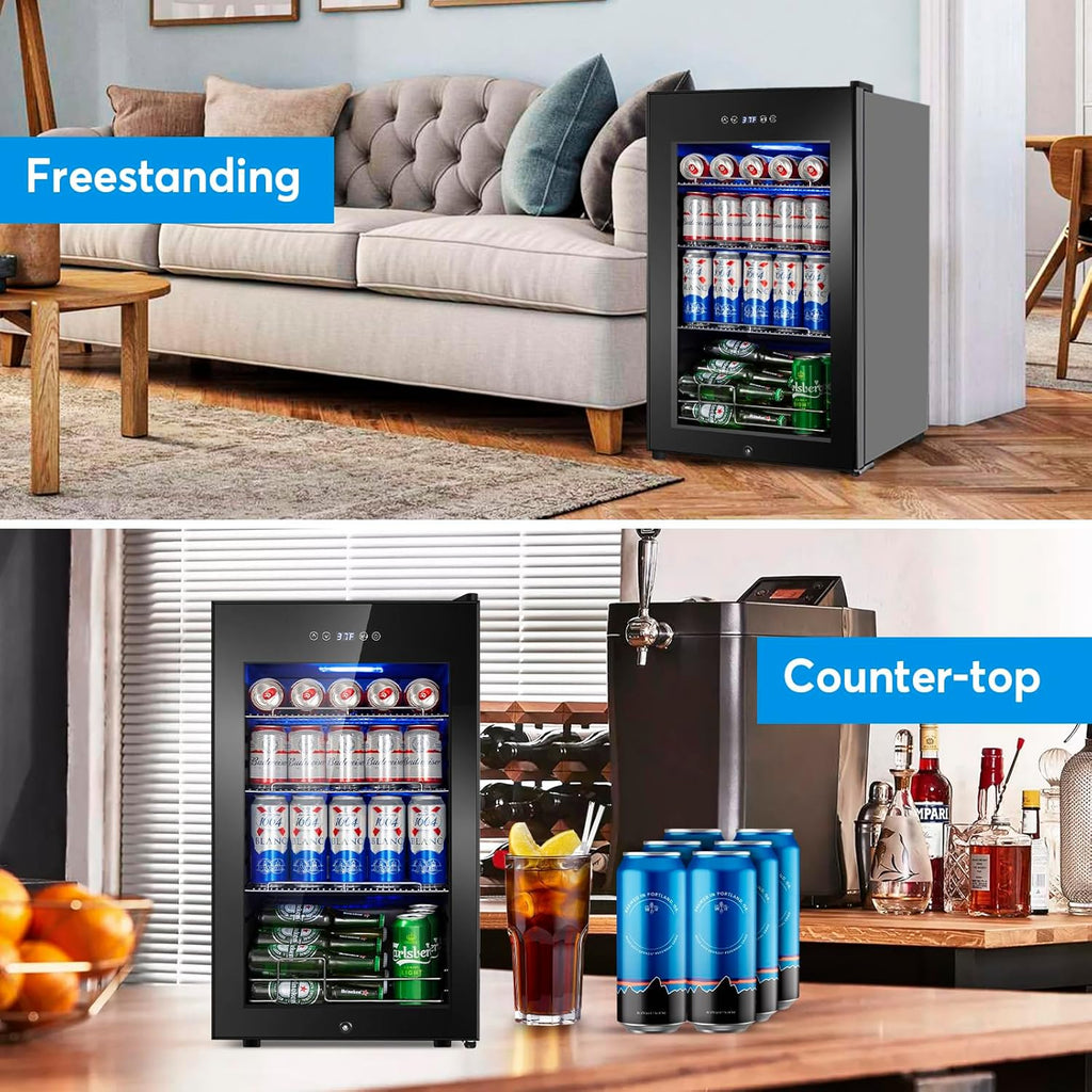 Beverage Refrigerator 17 inch Wide - 126 Can Beverage Cooler with Glass Door | C