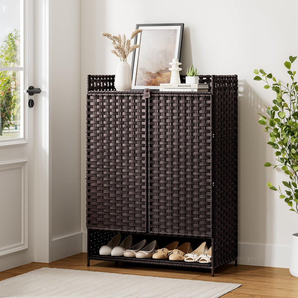 Rattan Shoe Cabinet, 6-Tier 39.8" Tall Shoe Storage Cabinet with Adjustable Shelves, 20 Pairs Storage Cabinet with