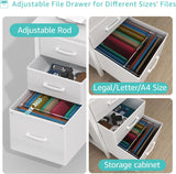 White Desk with File Drawers Cabinet, 47 Inch Reversible Computer Desk with Fabric Filing Cabinet Small Space Home