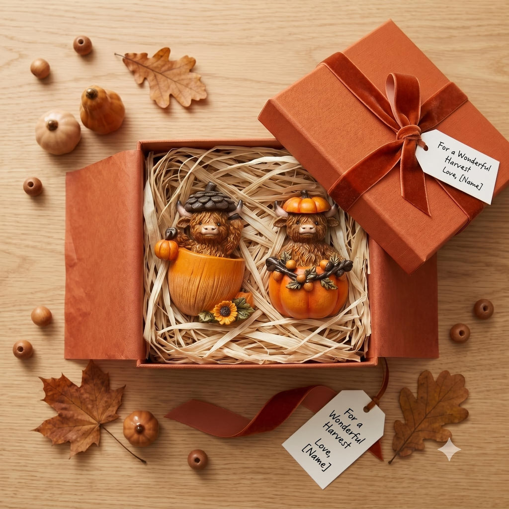 Fall Decorations, Highland Cow Pumpkins Statues Cute Figurines