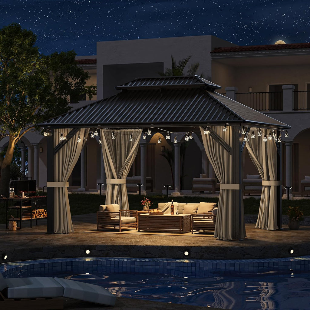 10'x12' Gazebo Hardtop Gazebo, Aluminum Frame Pergola with D - Image 4