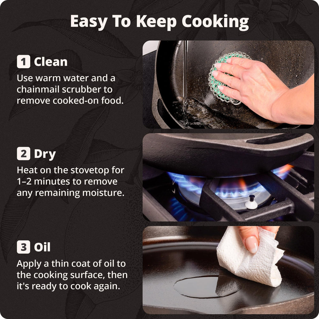 12" Cast Iron Skillet, Smooth Surface, Nonstick-Like Release