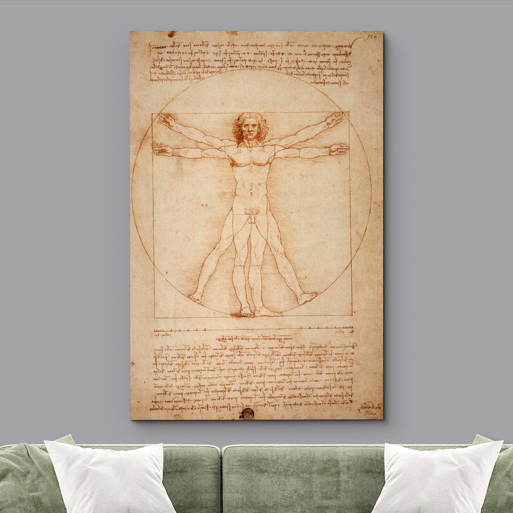 Canvas Print Wall Art Vitruvian Man by Leonardo da Vinci Historic Cultural Illustrations Realism Traditional Scenic