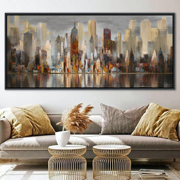 Framed Large Cityscape New York Wall Canvas Prints Abstract Brown City Theme Paintings Modern Canvas Wall Pictures