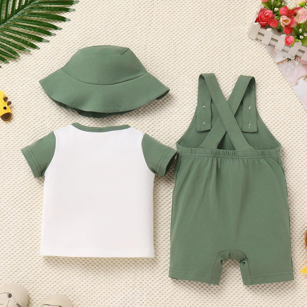Baby Boy Jungle Safari Outfit, Baby Boys Tee + Shortall Set with Hat