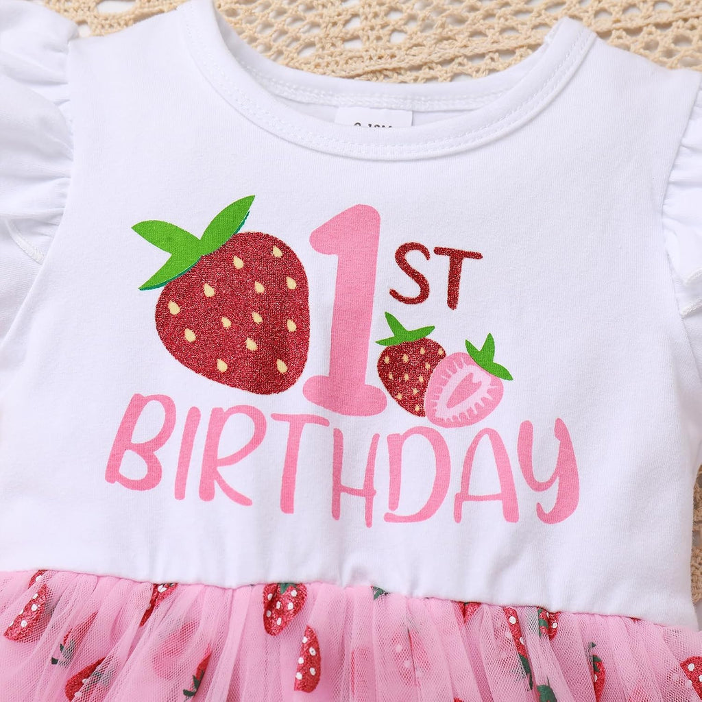 Baby Girl First Birthday Cake Smash Outfit Short Sleeve Tulle Tutu Princess Dress with Bowknot Headband Set