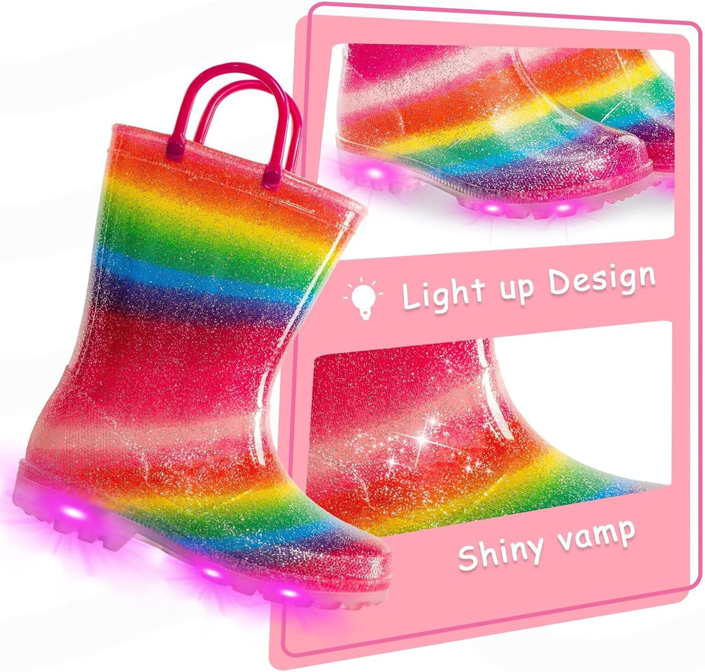 Girls Glitter Rain Boots Kids Light Up Boots