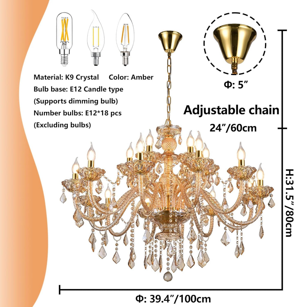 18-Light Crystal Chandeliers Luxurious K9 Crystal Candle Pendant Lamp Ceiling Lighting for Dining Living Room Bedroom Hallway Entry (18 Lights) A110-B0D1YD1M1Q