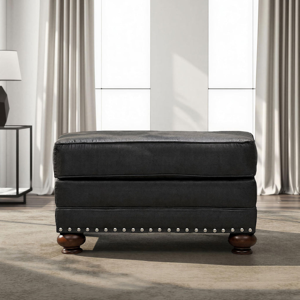 Leinster Faux Leather Upholstered Nailhead Cocktail Ottoman, Black