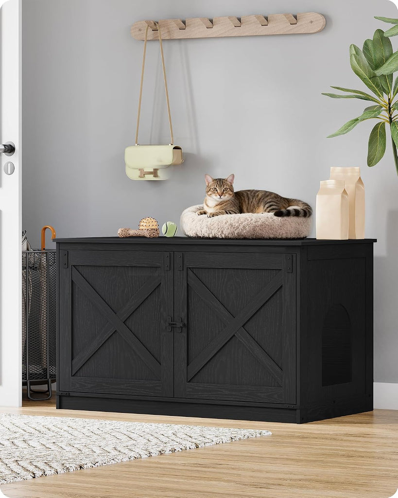 Cat Litter Box Enclosure, Hidden Litter Box Furniture with Divider