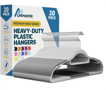 Plastic Clothes Hanger Set - 20 Pieces Versatile, Lightweight, Space-Saving, Non-Slip, Slim Designed, Dry and Wet