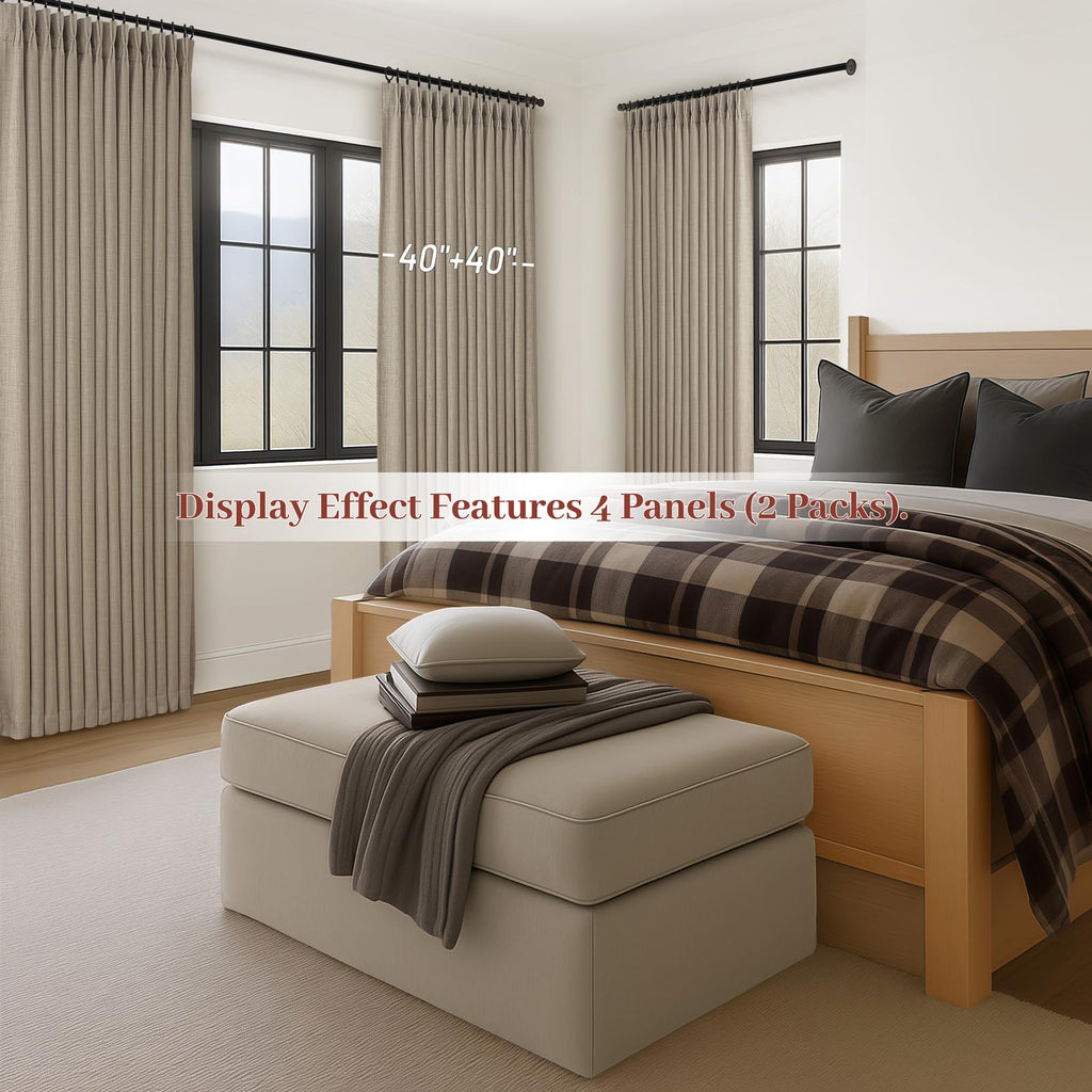 Blackout Extra Long Floor to Ceiling 132 Inch Curtains 2 Panel Set, Warm Beige Memory Shape Pinch Pleat Natural Linen