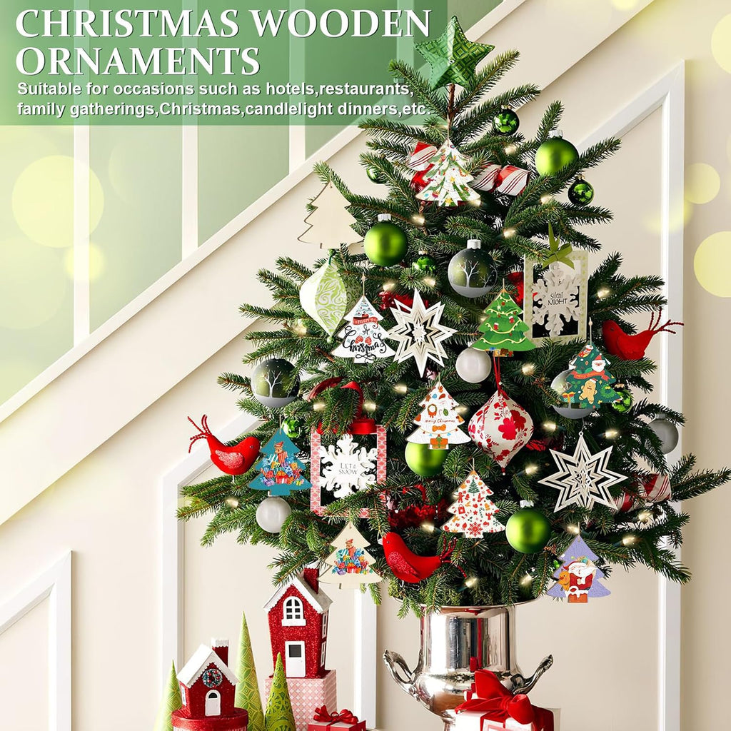 Wooden Christmas Tree Ornaments to Paint Christmas Thanksgiving Decoration Cutouts Unfinished 3.5 x 3 inches - Set of 24